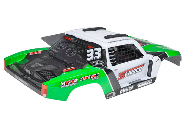 Corally Polycarbonate Body Shiroi+ Driver Interior+ Roll Cage + Body Accessories - Decals - Green - Cut - 1p