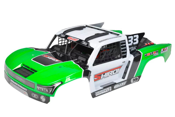 Corally Polycarbonate Body Shiroi+ Driver Interior+ Roll Cage + Body Accessories - Decals - Green - Cut - 1p