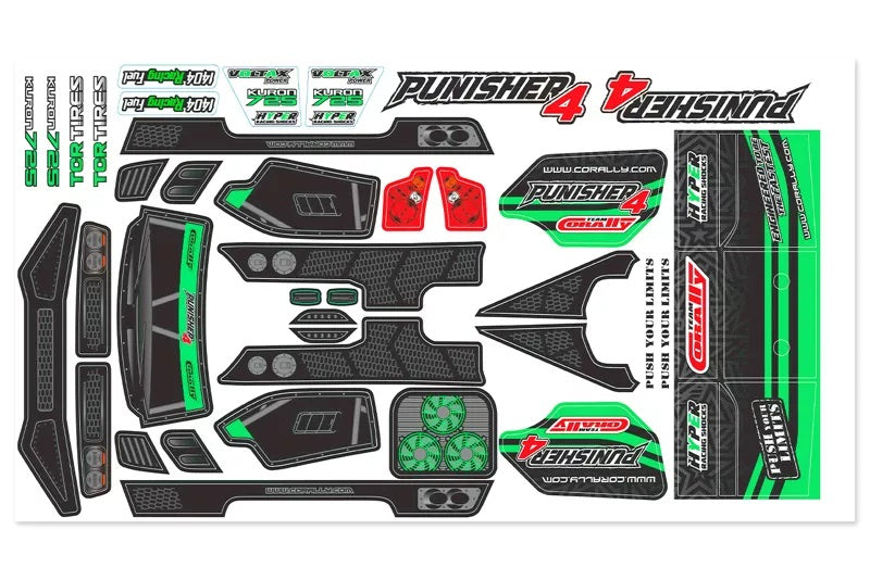Corally Body Decal Sheet - Punisher 4 - Pre-Cut - Color Green - 1pc