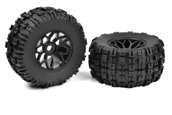 Corally Off-Road 1/8 MT Tires - Mud Claws - Glued on Black Rims - 1 pair