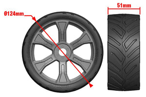 Corally Sprint RXA, Asuga XLR Street Tires, Low Profile, Glued on Black Rims, 1 pair