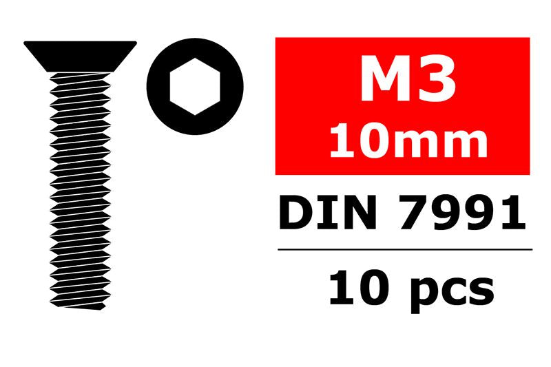 Corally Steel Screws M3 x 10mm Hex, Flat Head, 10pcs