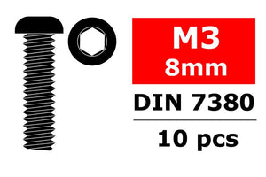 Steel Screws M3 x 8mm, Hex Button Head, 10pcs