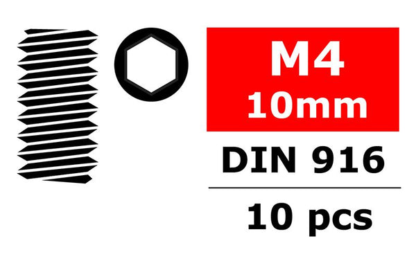Steel Set Screws M4 x 10mm, Hex, 10pcs