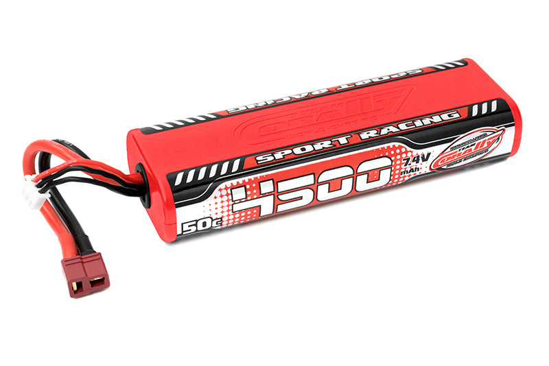 Corally 4500mAh 7.4v 2S 50C Rounded Hardcase Sport Racing LiPo Battery with Hardwired T-Plug Connector