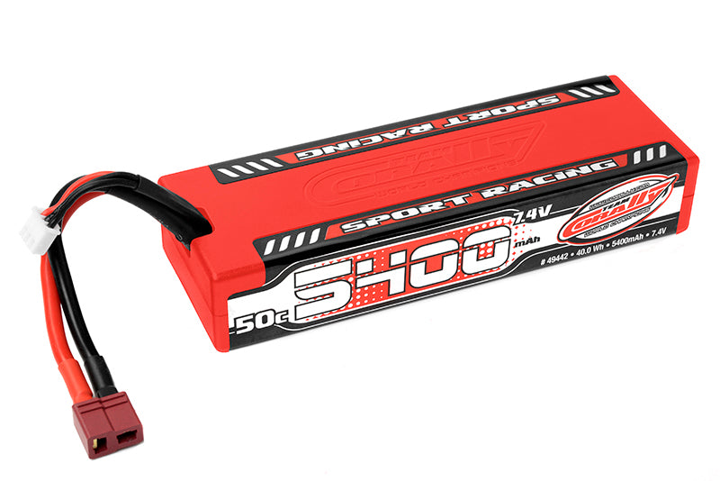 Corally 5400mAh 7.4v 2S 50C Hardcase Sport Racing LiPo Battery with Hardwired T-Plug Connector