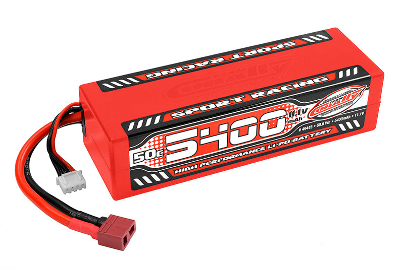 Corally 5400mAh 11.1v 3S 50C Hardcase Sport Racing LiPo Battery with Hardwired T-Plug Connector