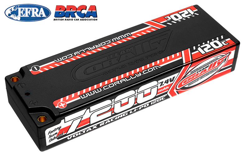 Corally Voltax 120C 2S LiPo Battery 7200mAh 7.4V, Stick, 4mm Bullet