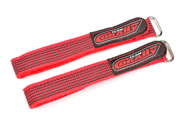 Corally Pro Battery Straps - 300x20mm - Metal Buckle - Silicone Anti-Slip Strings - Red - 2 pcs