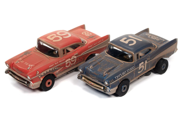 Auto World 1957 Chevy Bel Air Heat Twin Pack Thunderjet Tjet AFX HO Slot Car