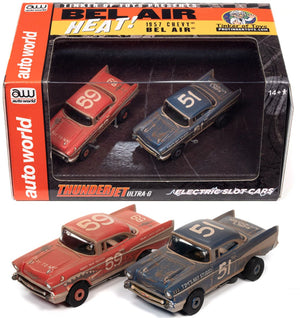 Auto World 1957 Chevy Bel Air Heat Twin Pack Thunderjet Tjet AFX HO Slot Car