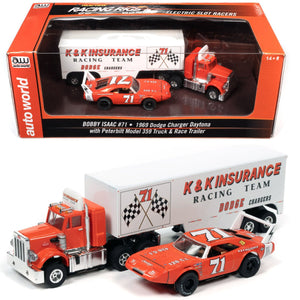Auto World Bobby Isaac 1969 Dodge Daytona Peterbilt 359 Truck AFX slot car
