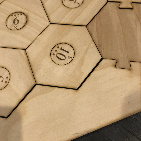 5-6 Player Catan Compatible Board Set with Laser Etched Terrain, Border and Number Pieces
