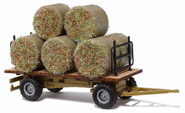 Black Forest® Hobby Supply Co Busch 44930 HO Scale Hay Trailer - Assembled -- With Round Baled Load — HO Scale Vehicles >