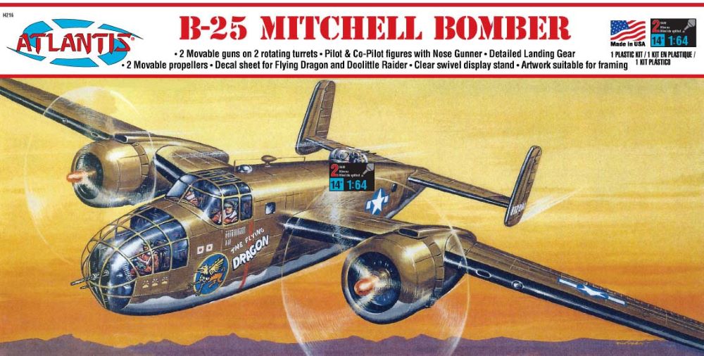 Black Forest® Hobby Supply Co Atlantis Models 216 1/64 B25 Mitchell Flying Dragon Bomber (formerly Revell) — Sci-Fi & Pop