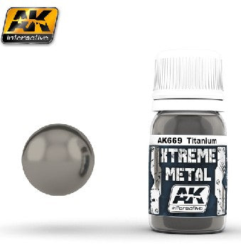 Black Forest® Hobby Supply Co AK Interactive 669 Xtreme Metal: Titanium Metallic Paint 30ml Bottle — Glues, Paints, Tools >