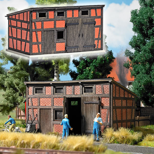 Black Forest® Hobby Supply Co Busch 8209 N Scale Half-Timbered Backyard Shed -- Laser-Cut Wood Kit — N Scale Structures >