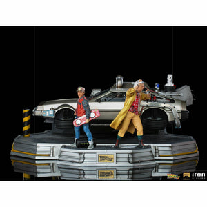 Iron Studios Back to the Future Part II DeLorean (Full Deluxe Version including Marty McFly and Doc Brown) 1:10 Scale Statues - Echo Six Hobbies