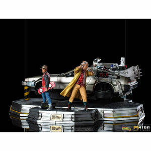 Iron Studios Back to the Future Part II DeLorean (Full Deluxe Version including Marty McFly and Doc Brown) 1:10 Scale Statues - Echo Six Hobbies