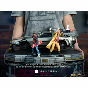Iron Studios Back to the Future Part II DeLorean (Full Deluxe Version including Marty McFly and Doc Brown) 1:10 Scale Statues - Echo Six Hobbies