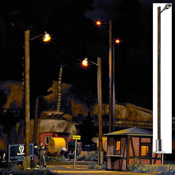 Black Forest® Hobby Supply Co Busch 4111 HO Scale Teardrop Station/Platform Lamp on Wood Post -- Yellow LED — HO Scale