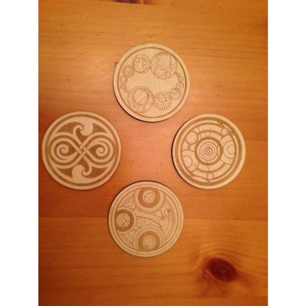 CCHobbyFun Doctor Who Gallifreyan Symbols Wood Drink Coasters Set of 4