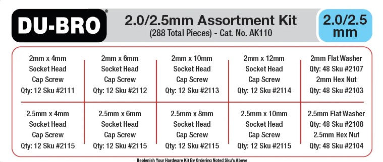 2/2.5mm Hardware Assortment Kit, 288Pcs