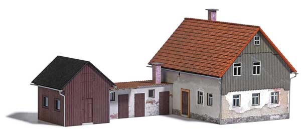 Black Forest® Hobby Supply Co Busch 1909 HO Scale Weathered House with Addition -- Laser-Cut Kit — HO Scale Structures >