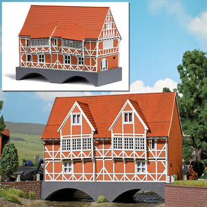 Black Forest® Hobby Supply Co Busch 1656 HO Scale Half-Timber Wismar Bridge House -- Laser-Cut Kit — HO Scale Structures >