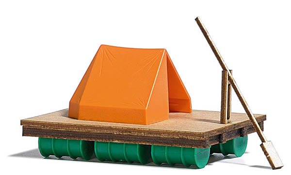 Black Forest® Hobby Supply Co Busch 1564 HO Scale Wood Raft w/Paddle & Tent - Kit — HO Scale Structures > Busch