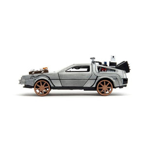Back to the Future Part III die-cast 1:32 scale "Hollywood Rides" DeLorean Time Machine (railroad) - Echo Six Hobbies