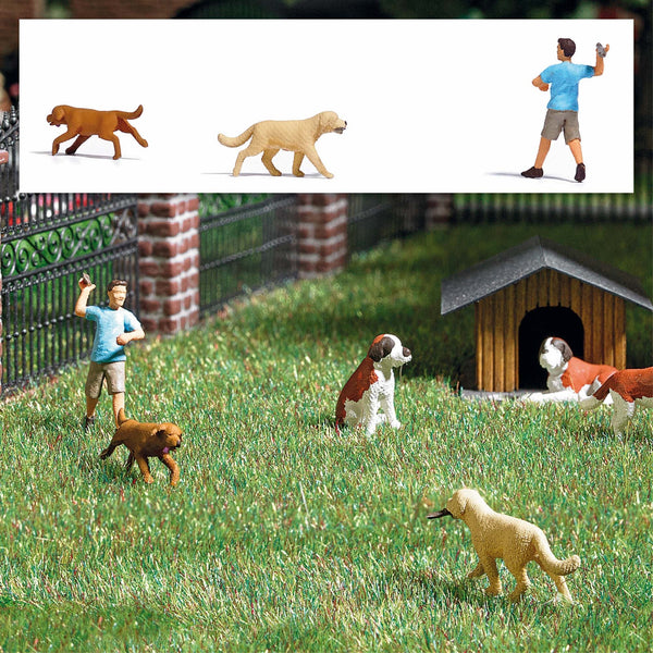Busch 7896 HO Scale Playing Fetch with Dogs Action Set