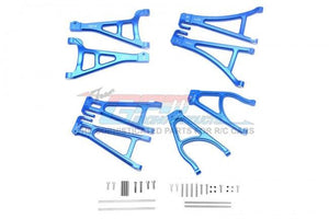 GPM ALUMINUM FULL SUSPENSION ARM SET F/R AND UPPER LOWER TRAXXAS E-REVO BLUE