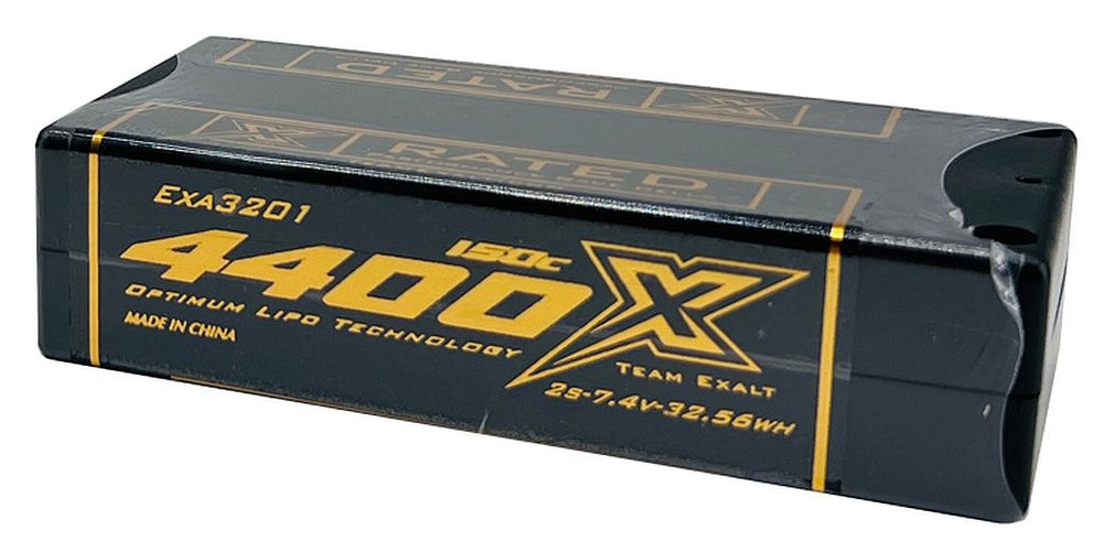 Exalt 2S 7.4V 4400MAH 150C Shorty w/5mm Bullets, X-Rated LiPo