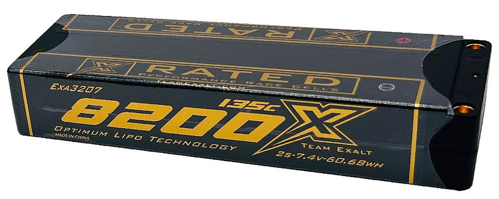 Exalt 2S 7.4V 8200MAH 150C Stick w/5mm Bullets, X-Rated Battery