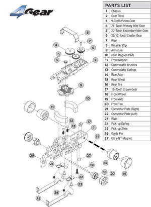 Auto World 4Gear Chassis Tuneup Parts Front/Rear Magnet 6pc Ho Slot Car
