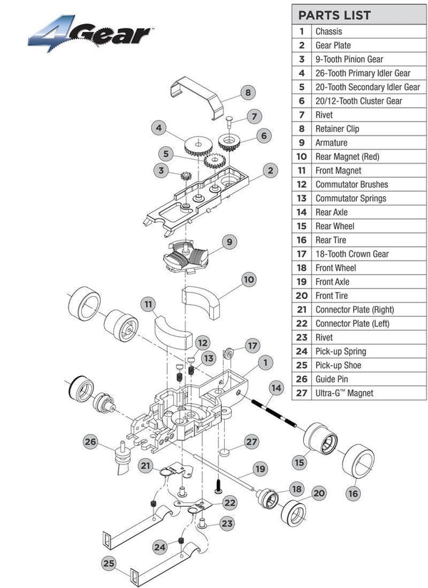 Auto World 4Gear Chassis Tuneup Parts Front/Rear Magnet 6pc Ho Slot Car