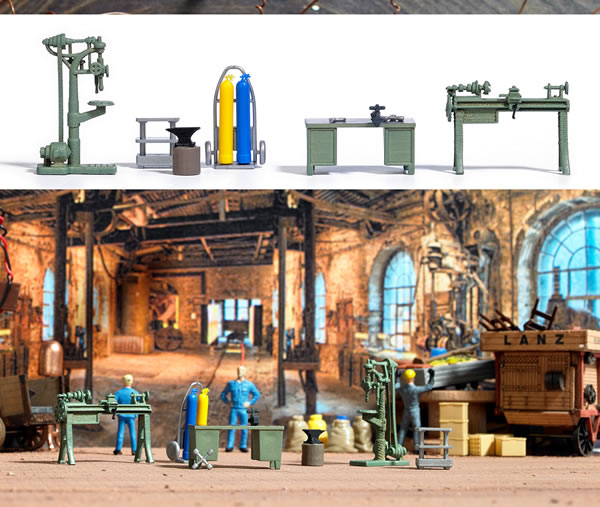 Black Forest® Hobby Supply Co Busch 1185 HO Scale Workshop Interior Equipment Set - Kit — HO Scale Scenery > Busch