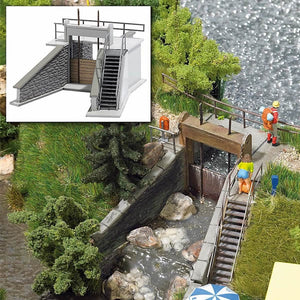 Black Forest® Hobby Supply Co Busch 1483 HO Scale Small Dam w/Footbridge -- Kit — HO Scale Structures > Busch