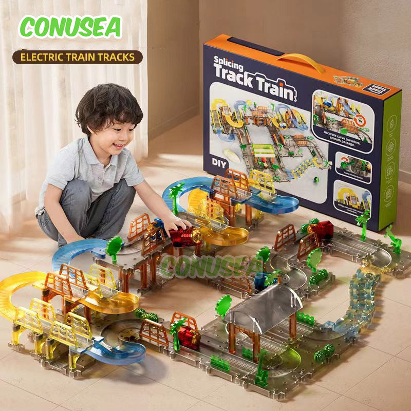 Electric train tracks Toys Splicing Track Trains Transparent Electric toy Puzzle