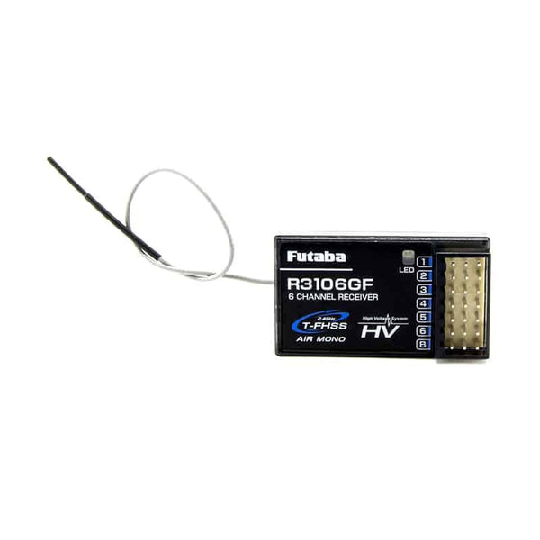 Futaba R3106GF 6-channel receiver on a white background
