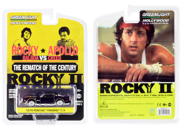 1979 Pontiac Firebird Trans Am T/A Black with Hood Bird "Rocky II" (1979) Movie "Hollywood Series" Release 5 1/64 Diecast Model Car by Greenlight