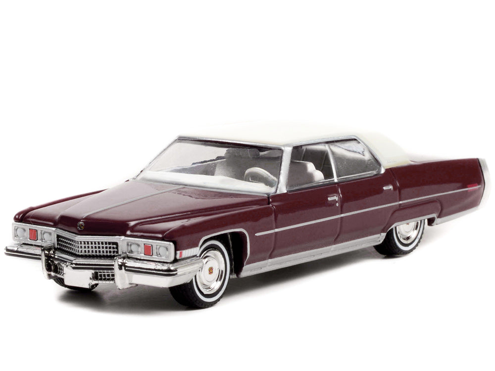 1973 Cadillac Sedan DeVille Burgundy with White Top "Rocky" (1976) Movie "Hollywood Series" Release 35 1/64 Diecast Model Car by Greenlight