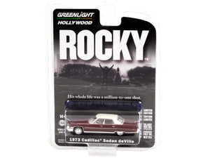1973 Cadillac Sedan DeVille Burgundy with White Top "Rocky" (1976) Movie "Hollywood Series" Release 35 1/64 Diecast Model Car by Greenlight