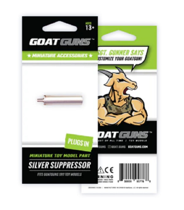 GoatGuns Mini 1911 Suppressor, Silver, for 1911 Models — Diecast Replica Guns