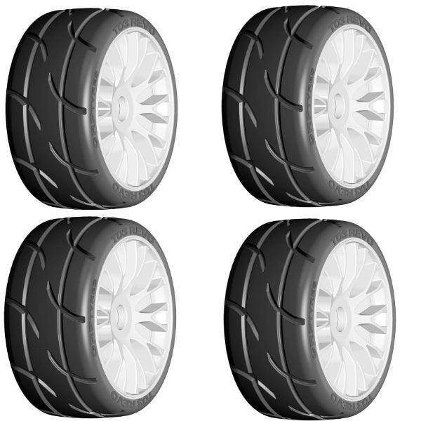 GRP GTH03-XM4 1/8 GT T03 REVO SoftMedium Mounted Tires Wheels (4) WHITE