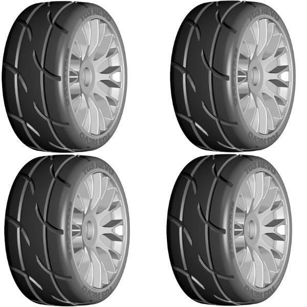 GRP GTK03-XB3 1/8 GT T03 REVO Soft Mounted Tires Wheels (4) Grey