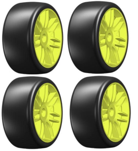 GRP GT T02 Slick S2 XSoft Mounted Belted Tires Spoked (4) 1/8 Buggy YELLOW