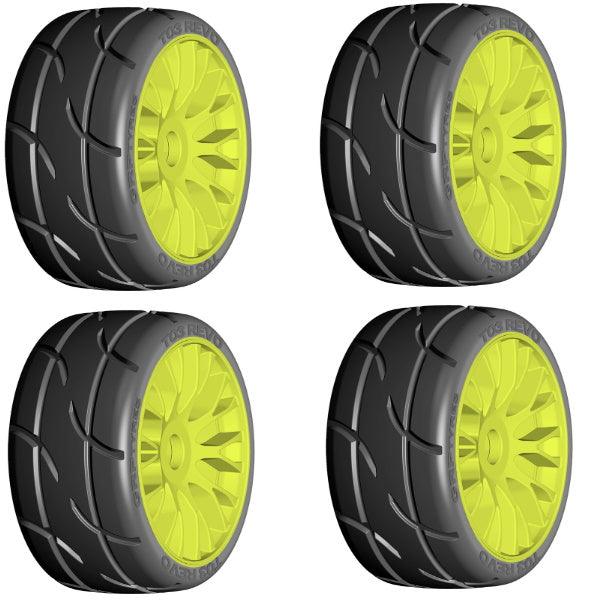 GRP GTT03-XB1 1/8 GT T03 REVO UltraSoft Mounted Tires Wheels (4) Yellow