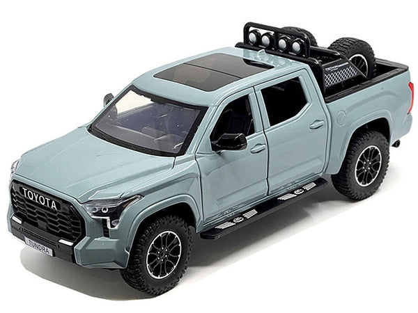 2023 Toyota Tundra TRD 4x4 Pickup Truck Lunar Rock Gray with Sunroof and Wheel Rack 1/24 Diecast Model Car